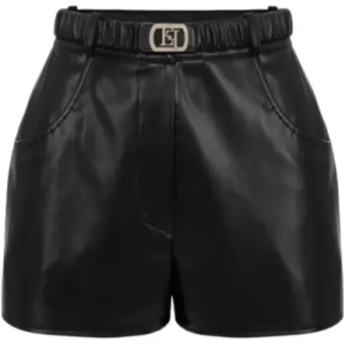 Schwarze Shorts aus synthetischem Leder mit elastischem Bund - Elisabetta Franchi - Modalova