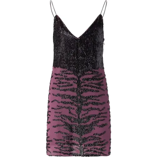 Lila Pailletten V-Ausschnitt Partykleid , Damen, Größe: XS - pinko - Modalova