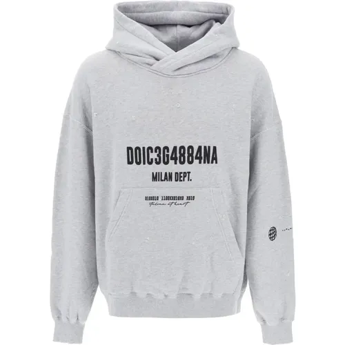 Distressed Effect Hoodie with Prints , male, Sizes: S, L - Dolce & Gabbana - Modalova