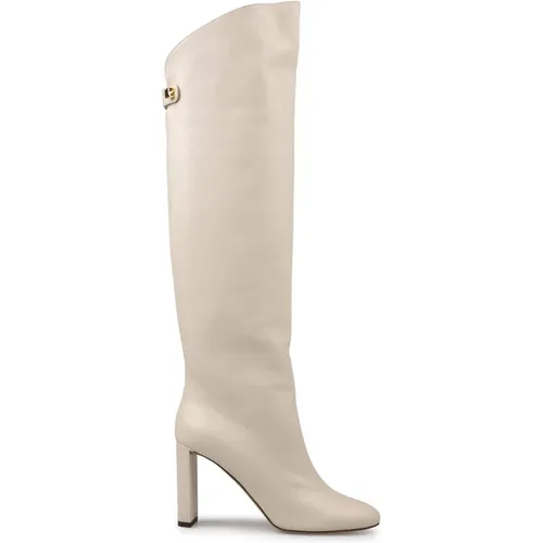 Cream Leather Knee-High Boots , female, Sizes: 3 UK, 4 UK, 8 UK, 6 UK, 5 UK, 7 UK, 4 1/2 UK - Maison Skorpios - Modalova
