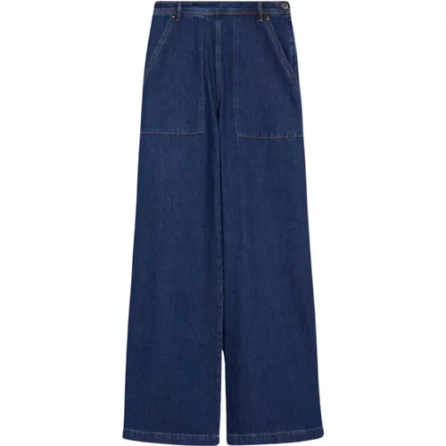 Blaue Weite Bein Baumwoll-Denim Hose , Damen, Größe: 2XS - Max Mara Weekend - Modalova