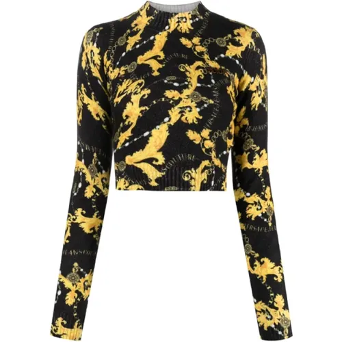 Schwarzer Cropped Chain Couture Pullover , Damen, Größe: S - Versace Jeans Couture - Modalova