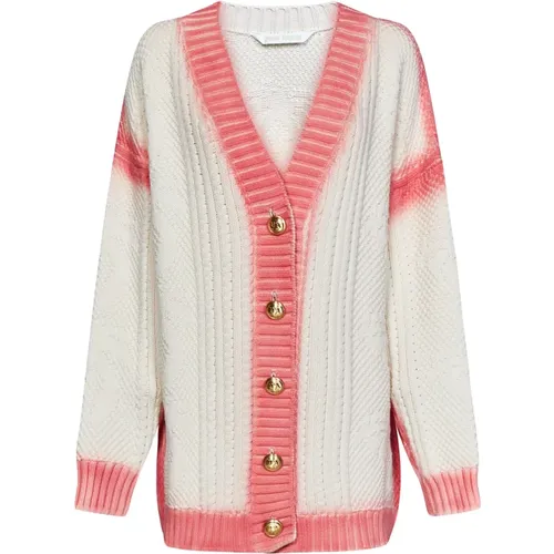 Knitted Cardigan with Golden Buttons and Coral Pink Trim , female, Sizes: 2XS - Palm Angels - Modalova