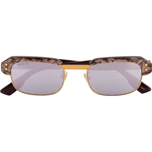 Rechteckige Sonnenbrille mit goldener Logo-Schrift - Gucci - Modalova