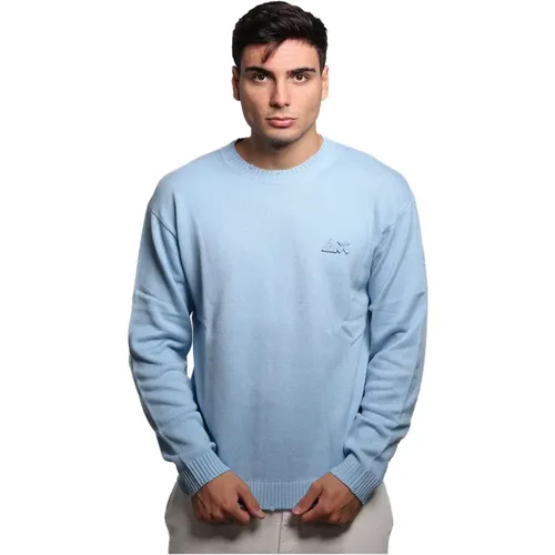 Blaue Wollmischung Pullover K44122 , Herren, Größe: L - Sun68 - Modalova