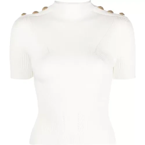 Knitted Top with Gold Embossed Buttons , female, Sizes: M, XS - Balmain - Modalova