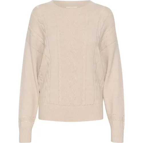 Puff Sleeve Knit Pullover Oat Melange , Damen, Größe: L - Cream - Modalova