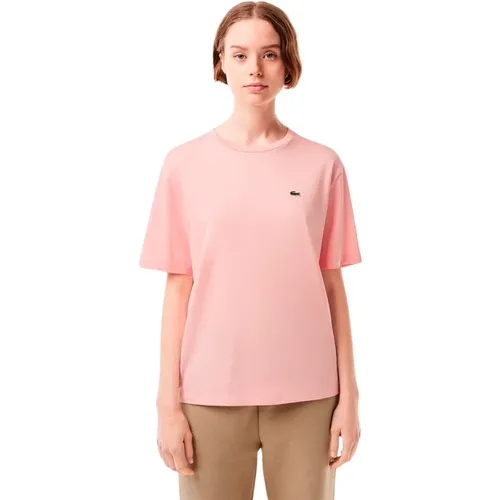 Damen Baumwoll T-Shirt , Damen, Größe: XL - Lacoste - Modalova
