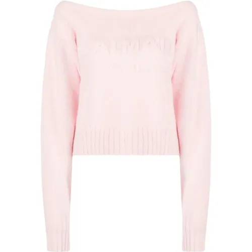 Rosa Off-Shoulder Bürsten Pullover - Balmain - Modalova