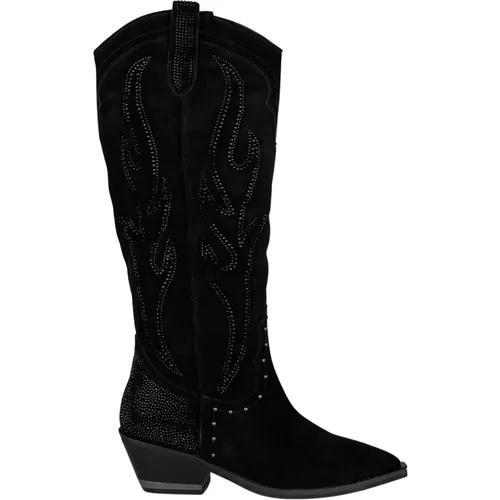 Leder Cowboy Stiefel mit Strass Details , Damen, Größe: 37 EU - Alma en Pena - Modalova