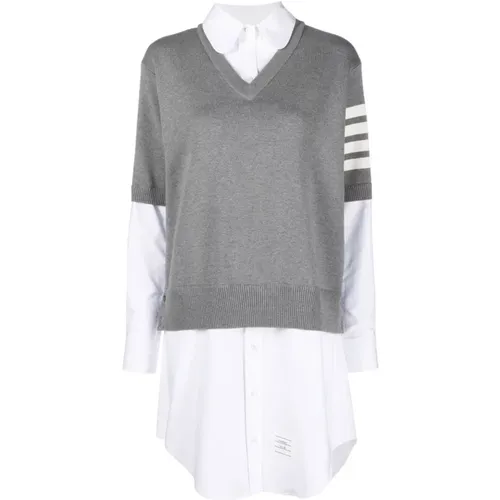 Grey Shirt and Sweater Dress , female, Sizes: XS, 2XS, S - Thom Browne - Modalova
