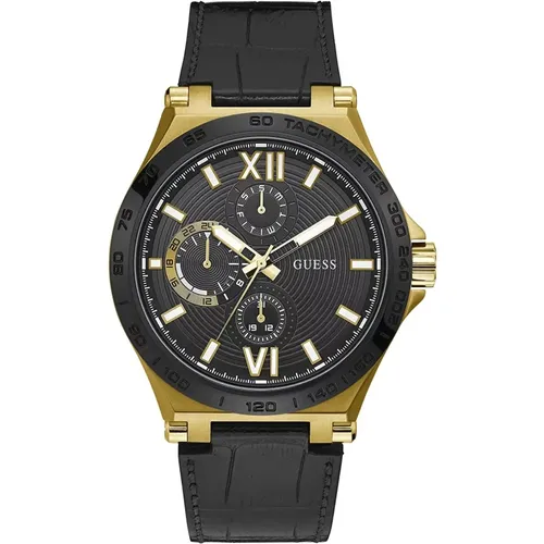 Gold Edelstahl Leder/Silikon Uhr , Herren, Größe: ONE Size - Guess - Modalova