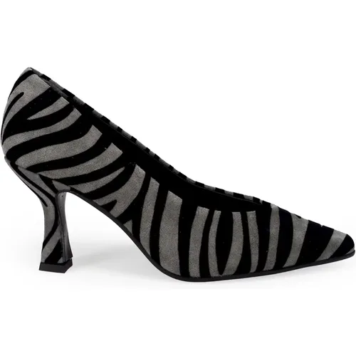 Zebra Print Suede Pumps Grey Heel , female, Sizes: 3 UK, 5 UK, 6 UK - Sangiorgio - Modalova