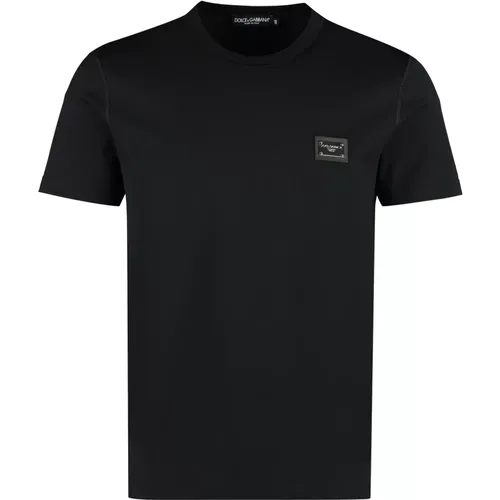 T-Shirts,Schwarzes Logo-Plaque T-Shirt - Dolce & Gabbana - Modalova