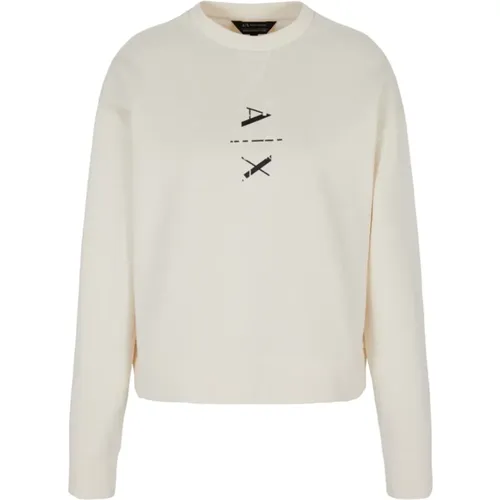 Cotton Crewneck Sweater Logo Print , female, Sizes: S, XS, M - Armani Exchange - Modalova