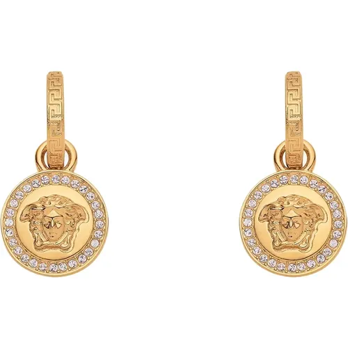 Exquisite Metal Earrings with Crystals and Medusa Charm , female, Sizes: ONE SIZE - Versace - Modalova