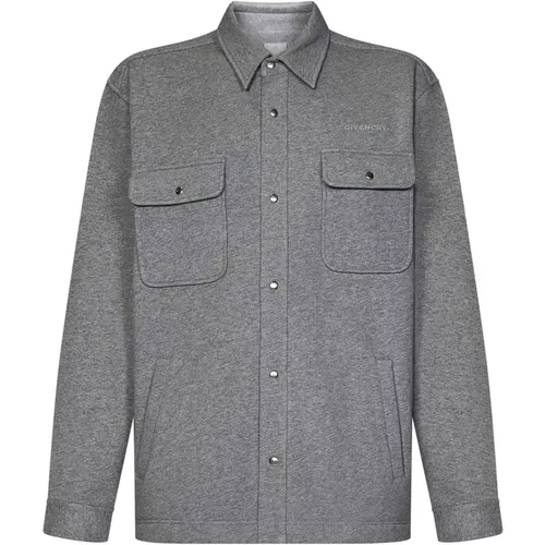 Grey Brushed Cotton Shirt with Signature Embroidered , male, Sizes: S, M - Givenchy - Modalova