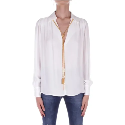 V-Ausschnitt Ivory Bluse mit Anhänger Detail,Ivory Bluse Eleganter Stil - Elisabetta Franchi - Modalova