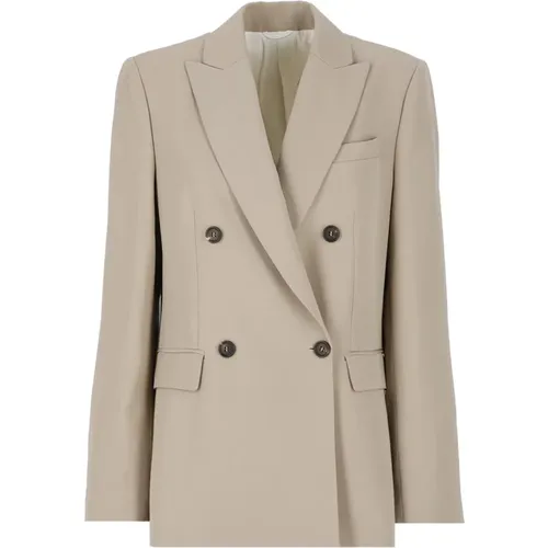 Linen Blend Jacket with Peak Lapel , female, Sizes: 2XS, XS - BRUNELLO CUCINELLI - Modalova