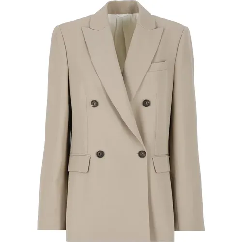 Linen Blend Jacket with Peak Lapel , female, Sizes: XS - BRUNELLO CUCINELLI - Modalova