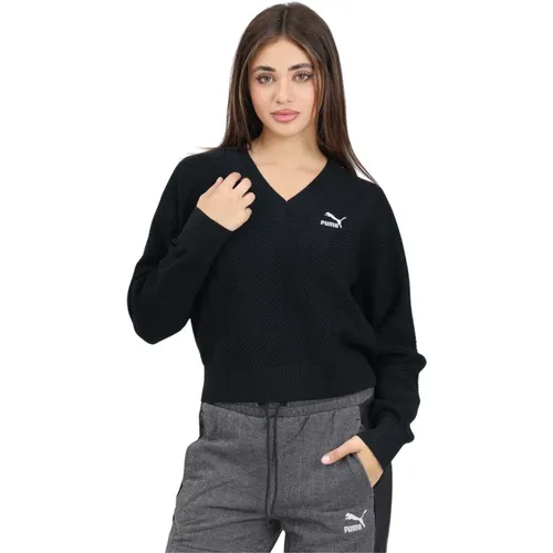 Casual V-Ausschnitt Pullover Damenmode , Damen, Größe: XS - Puma - Modalova