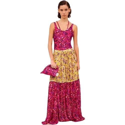 Floral Bicolor Elastic Waist Skirt , female, Sizes: 2XS - Erika Cavallini - Modalova