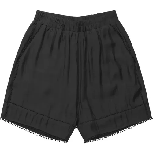 Schwarze Shorts mit elastischem Bund und bestickten Kanten , Damen, Größe: 2XL - Munthe - Modalova