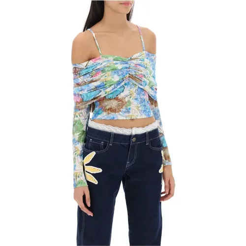 Siedrés, Blumiges Drapiertes Crop Top , Damen, Größe: S - SIEDRÉS - Modalova