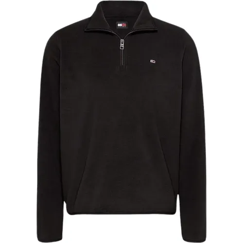 Schwarzer Fleece-Halbzip-Pullover - Tommy Hilfiger - Modalova