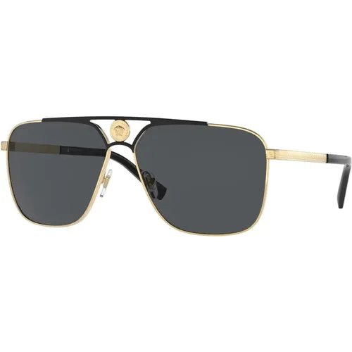 Gold Black/Grey Sunglasses , male, Sizes: 61 MM - Versace - Modalova