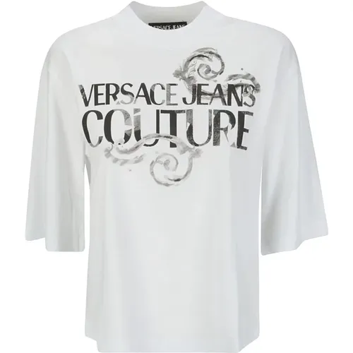 Logo Watercolor T-Shirt , Damen, Größe: M - Versace Jeans Couture - Modalova