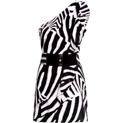 Zebra One-Shoulder Kleid mit Gürtel , Damen, Größe: XL - Guess - Modalova