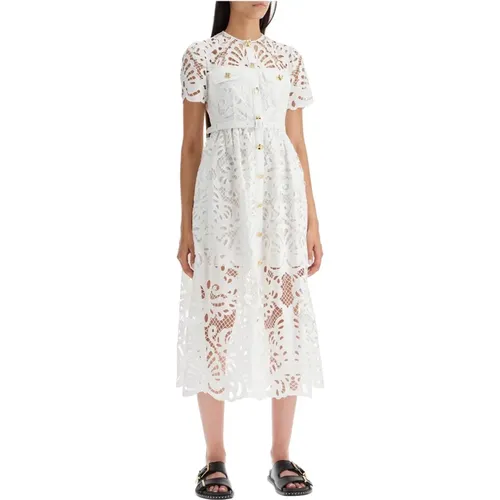 Floral Lace Midi Dress with Jewel Buttons , female, Sizes: 2XS - Self Portrait - Modalova