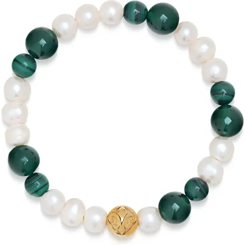 Baroque Pearl Wristband with Malachite , female, Sizes: XS, S, M - Nialaya - Modalova