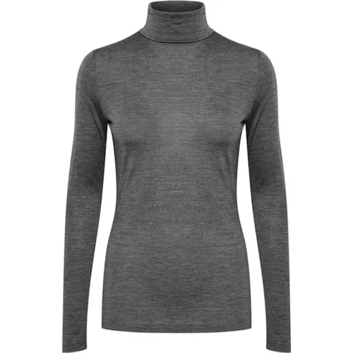 Gemütlicher Dunkelgrauer Melange Rollkragenpullover , Damen, Größe: L - My Essential Wardrobe - Modalova