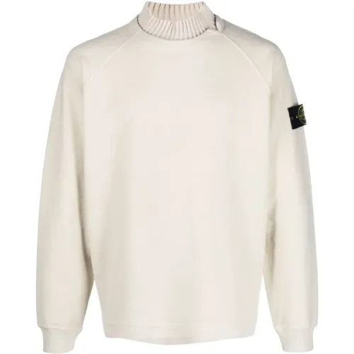 Weiße Sweater mit Kontraststrickkragen , Herren, Größe: S - Stone Island - Modalova