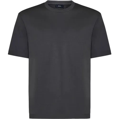 Graues Baumwoll-Piqué T-Shirt mit gerippten Bündchen - Herno - Modalova