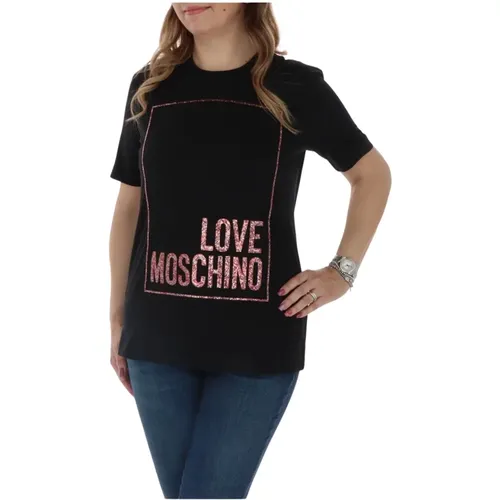 Grafik Kurzarm T-Shirt Baumwolle Glitzer - Love Moschino - Modalova