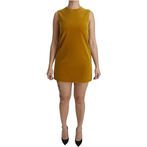 Mustard Velvet Daisy Floral Mini Dress , female, Sizes: XS - Dolce & Gabbana - Modalova