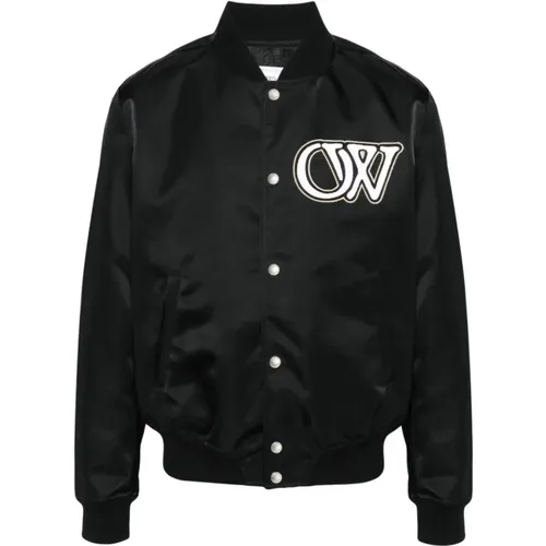 Nylon Bomber Varsity Jacket , male, Sizes: M - Off White - Modalova