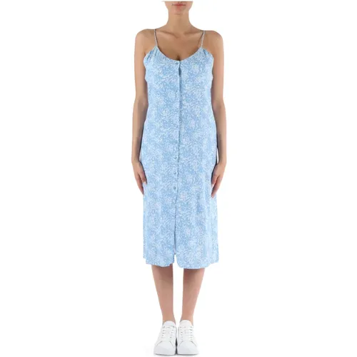 Gekräuseltes Viskosekleid mit Rundhalsausschnitt , Damen, Größe: M - Calvin Klein Jeans - Modalova