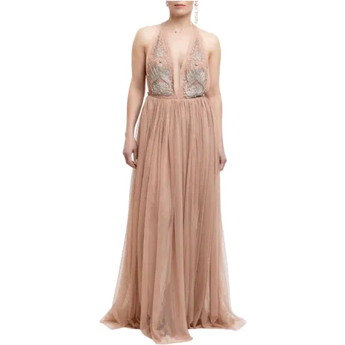 Red Carpet Pleated Tulle Dress with Embroidery , female, Sizes: S - Elisabetta Franchi - Modalova