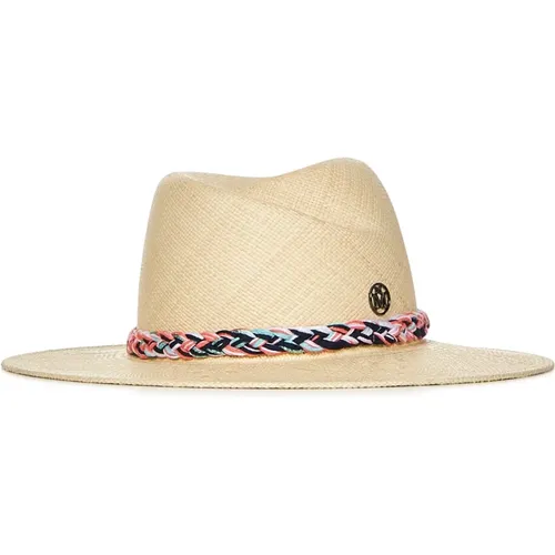 Straw Fedora Hat with Tweed Cord , female, Sizes: S, M - Maison Michel - Modalova