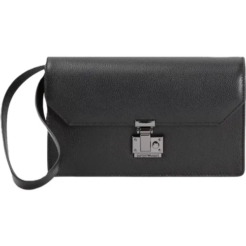 Schwarze Leder Herrentasche - Emporio Armani - Modalova