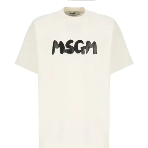 Herren Ivory Baumwoll T-shirt mit Druck - MSGM - Modalova