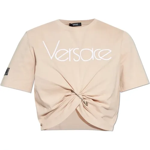 T-shirt with logo , female, Sizes: 2XS, XS, S, 3XS - Versace - Modalova