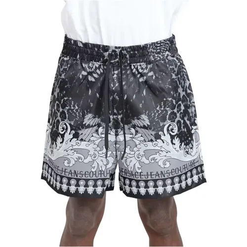 Schwarze Animal Print Barock Shorts , Herren, Größe: XL - Versace Jeans Couture - Modalova