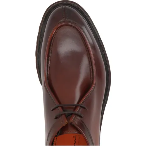 Braune Leder Derby Flache Schuhe - Santoni - Modalova