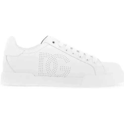 Perforierte Logo-Ledersneaker , Damen, Größe: 39 EU - Dolce & Gabbana - Modalova