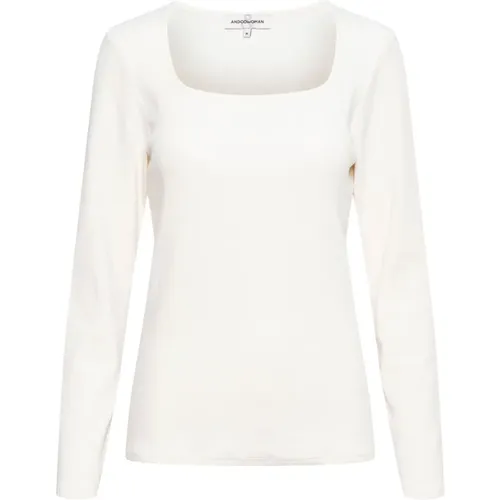 Geripptes Langarm-T-Shirt Creme , Damen, Größe: L - &Co Woman - Modalova